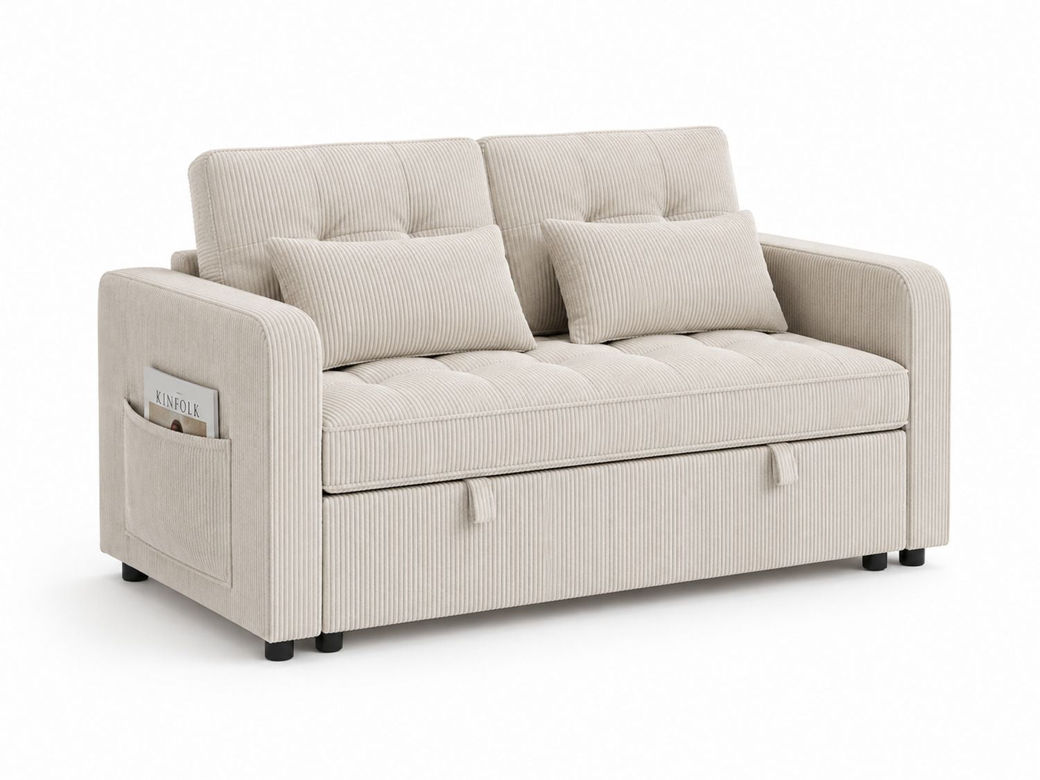 Dwuosobowa Sofa Rozkładana z Podnóżkiem i Kieszenią Boczną