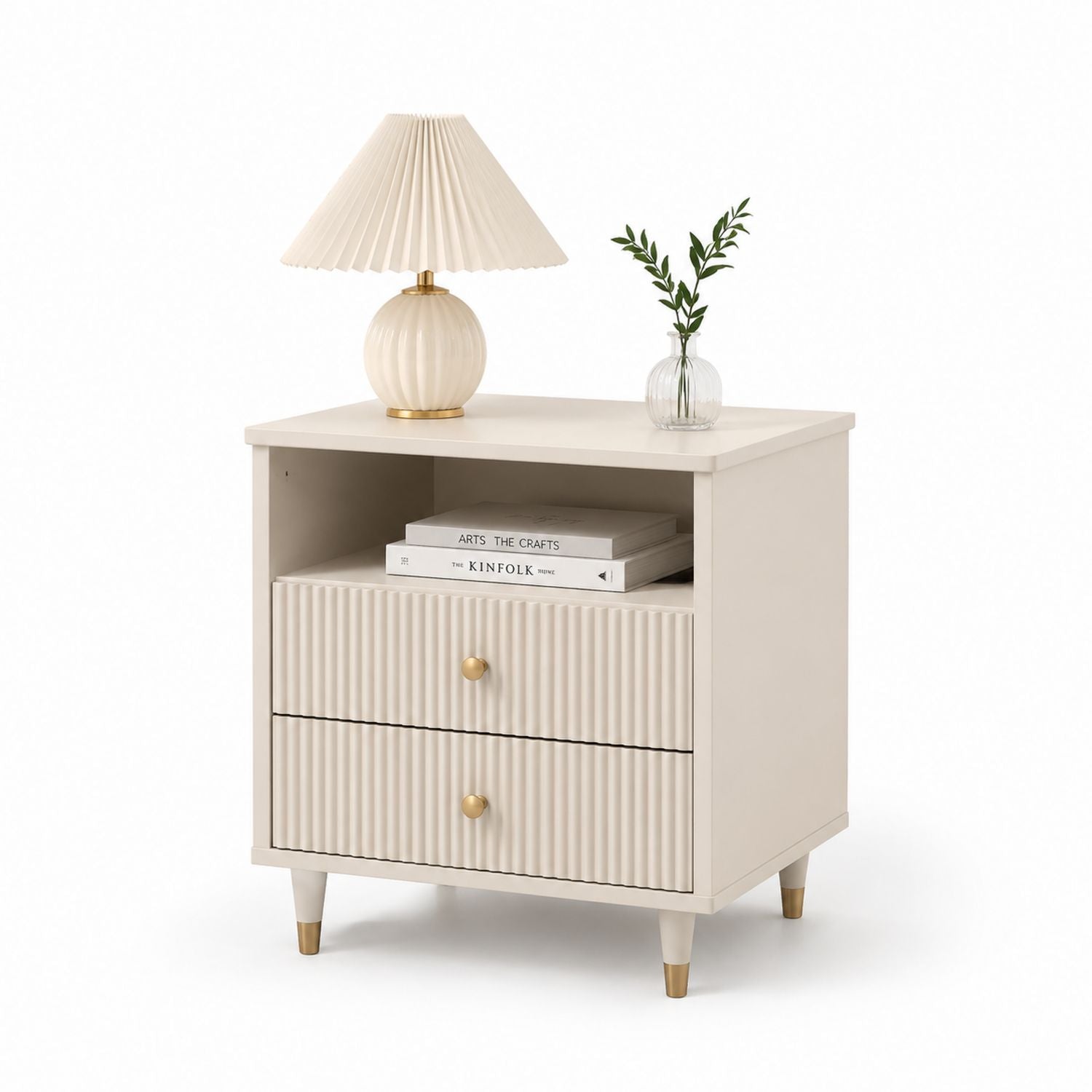 Stolik Nocny MDF Beżowy 2 Szuflady 50x40x60 cm
