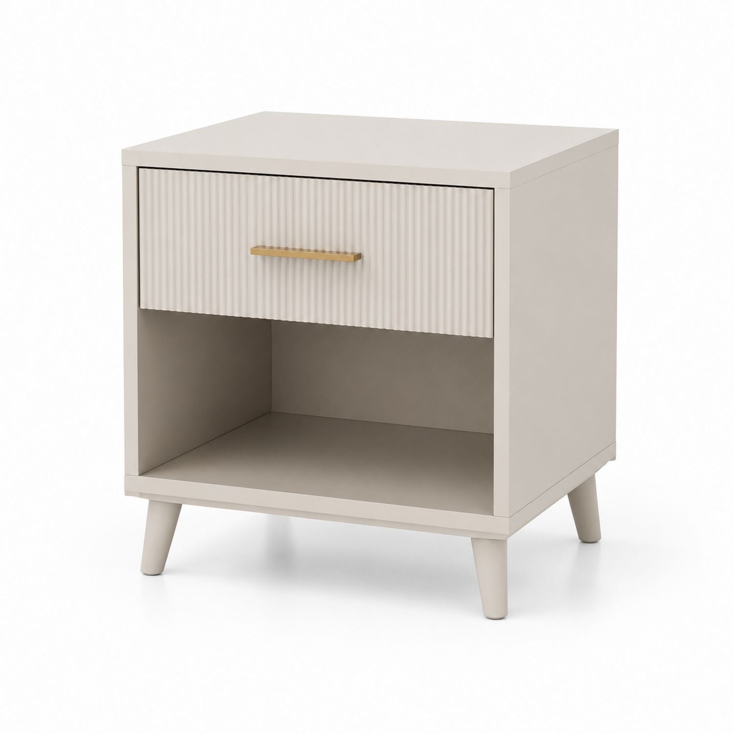 Beżowy Stolik Nocny z MDF z Szufladą i Półką 45x35x55 cm
