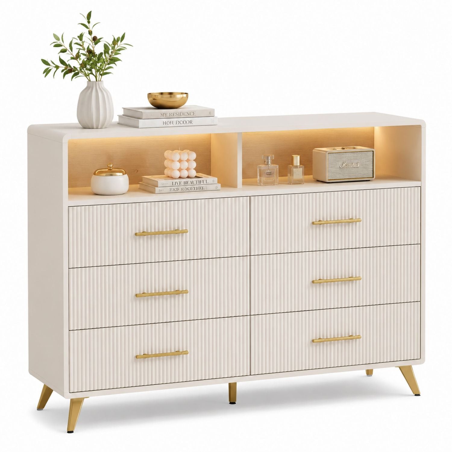 Komoda z MDF z Metalowymi Nóżkami Biały/Złoty 90x40x100cm
