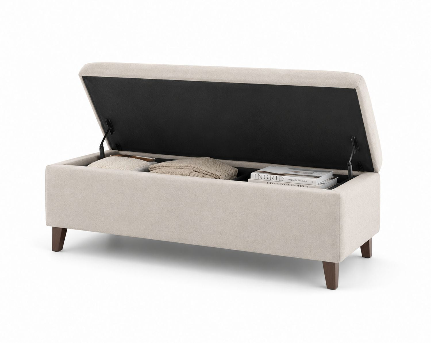 Ławka tapicerowana z pojemnikiem na przechowywanie, beżowa